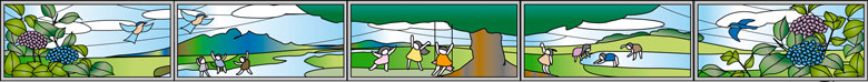 群馬県渋川市渋川幼稚園遊戯室の窓ステンドグラス（原図）H:650　W:7000